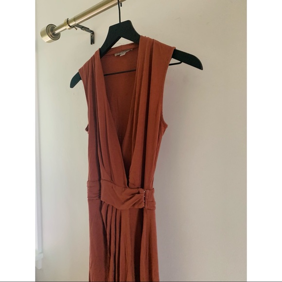 NWT All Saints Novi Wrap Dress Jersey Size 4 Rust Orange V-neck sleeveless - Picture 3 of 4